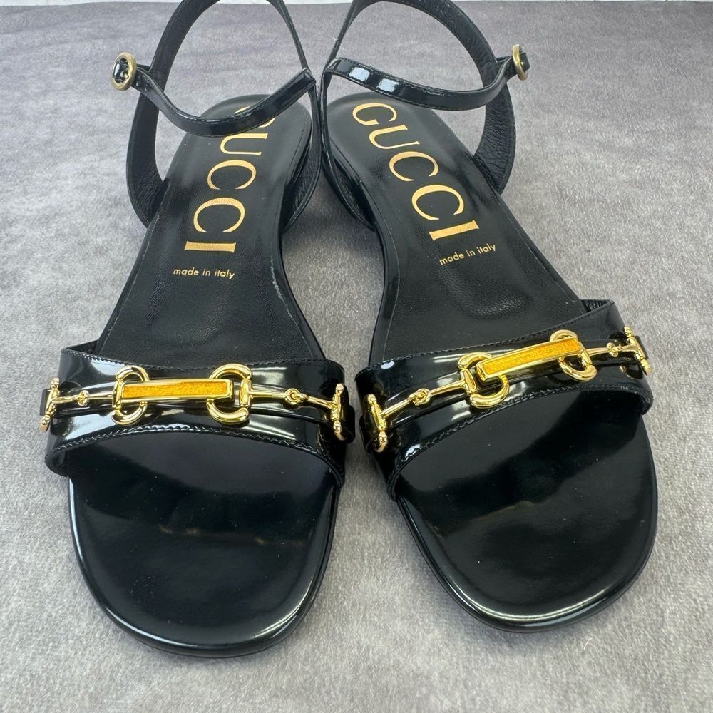 Gucci NIB Horsebit Black Patent Sandals Flats 38.5 - Picture 4 of 12